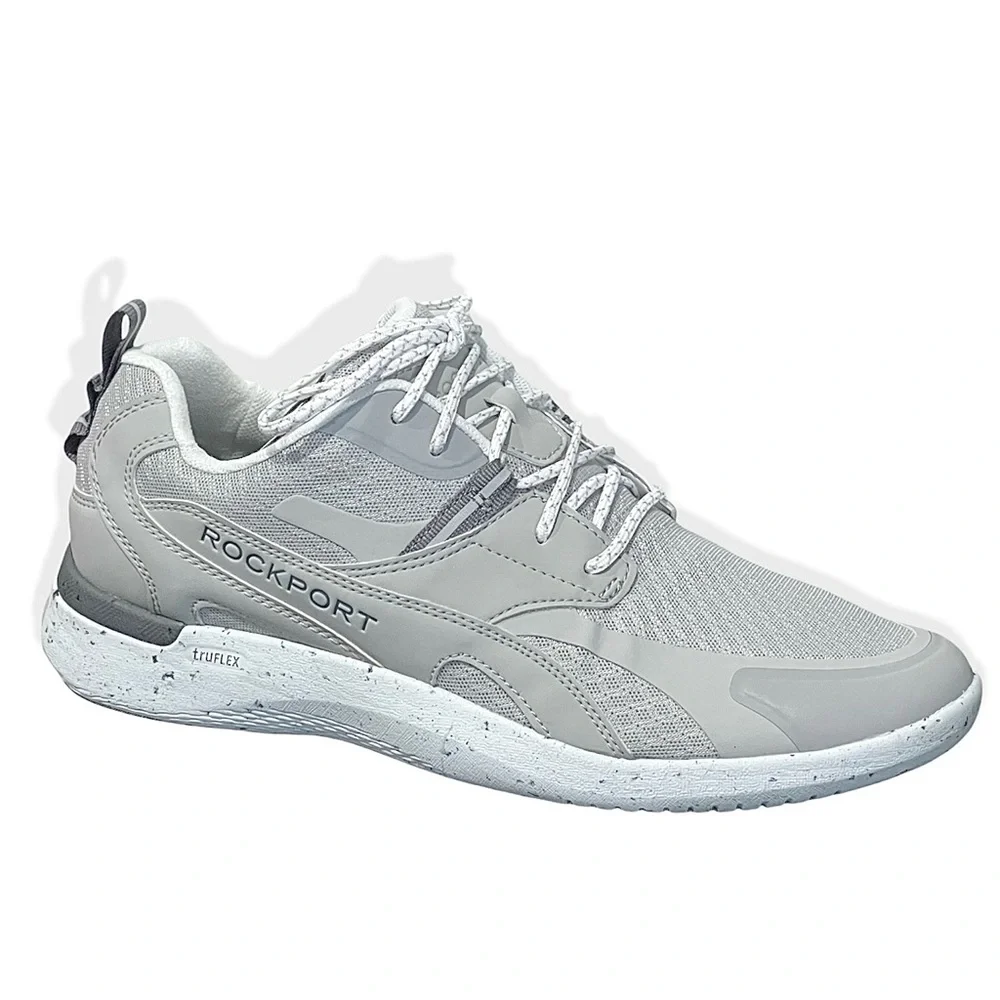 Rockport Sneakers Men’s Leather Lace-Up Pull-On Tab Truflex Sole Speckle Gray